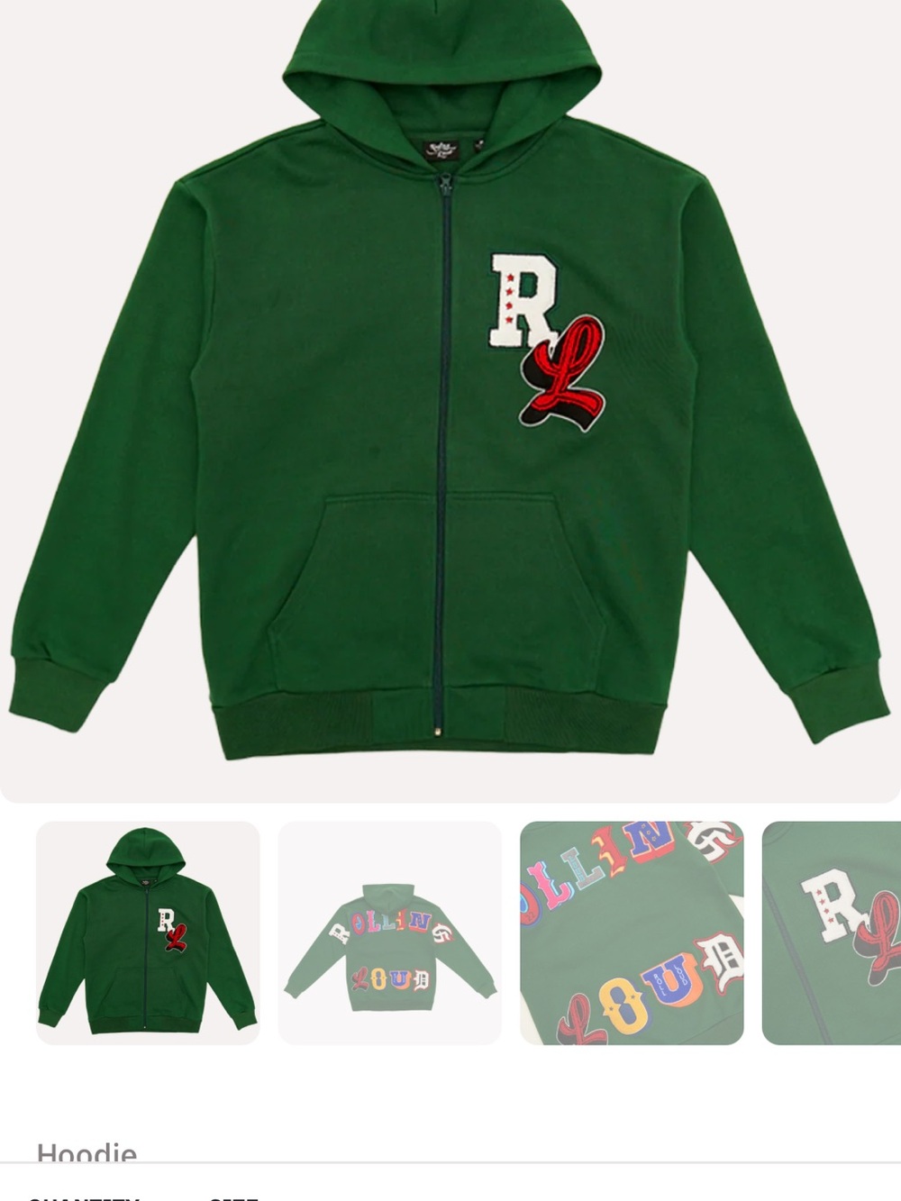 Green Zip-Up Hoodie with R & L Patch